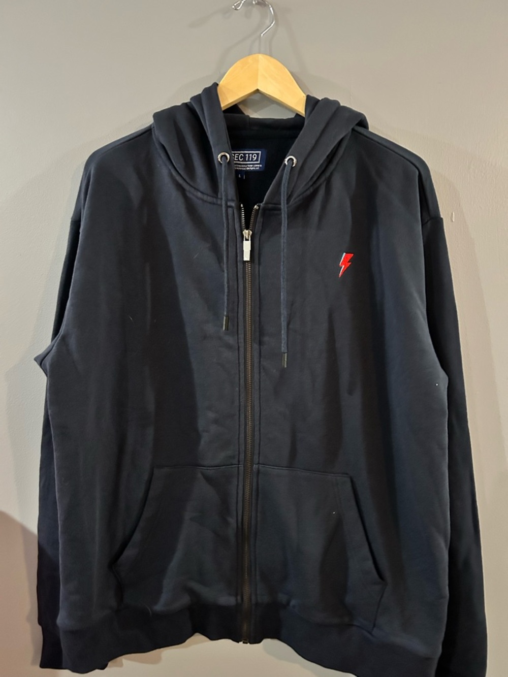 Men's Black Zip-Up Hoodie with Red Lightning Accent